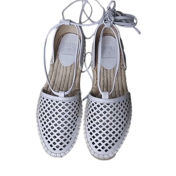Frye Leo Perforated Espadrilles White Leather Ankle Tie Lace Up 6.5 - Picture 1 of 6